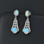 Ethiopian Opal ,  White Zircon  Solitaire Stud Push Post Earring in Rhodium Overlay Sterling Silver 3.35 ct  1.956  Ct.