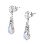 Ethiopian Opal ,  White Zircon  Solitaire Stud Push Post Earring in Rhodium Overlay Sterling Silver 3.35 ct  1.956  Ct.
