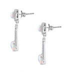 Ethiopian Opal ,  White Zircon  Solitaire Stud Push Post Earring in Rhodium Overlay Sterling Silver 3.35 ct  1.956  Ct.