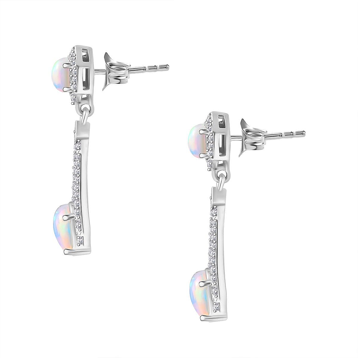 Ethiopian Opal, White Zircon Dangle Earrings in Rhodium Overlay Sterling Silver 7802889 5