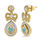 Ethiopian Welo Opal & Natural Zircon Earrings in 18K Yellow Gold Vermeil Plated Sterling Silver 1.94 Ct.