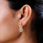 Ethiopian Welo Opal & Natural Zircon Earrings in 18K Yellow Gold Vermeil Plated Sterling Silver 1.94 Ct.