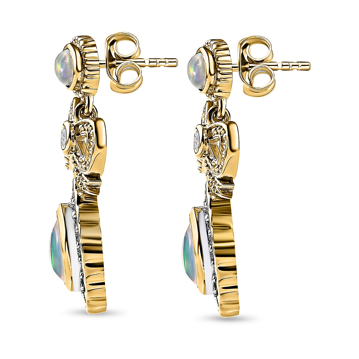 Ethiopian Welo Opal &amp; Natural Zircon Earrings in 18K Yellow Gold Vermeil Plated Sterling Silver 1.94 Ct. 7566192 3
