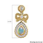 Ethiopian Welo Opal & Natural Zircon Earrings in 18K Yellow Gold Vermeil Plated Sterling Silver 1.94 Ct.