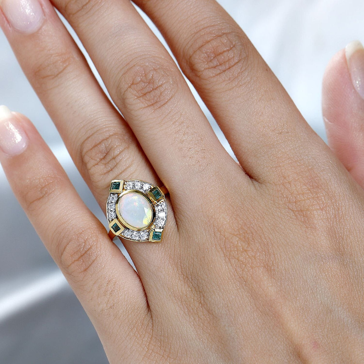 Ethiopian Opal, White Zircon, Zambian Emerald Ring in 18K Vermeil YG Plated Sterling Silver 1.81 ct 1.735 Ct. 7766976 3