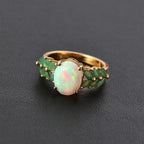 Ethiopian Welo Opal, Zambian Emerald & Natural Zircon Ring in 18K Vermeil Yellow Gold Plated Sterling Silver 2.38 Ct.