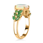 Ethiopian Welo Opal, Zambian Emerald & Natural Zircon Ring in 18K Vermeil Yellow Gold Plated Sterling Silver 2.38 Ct.