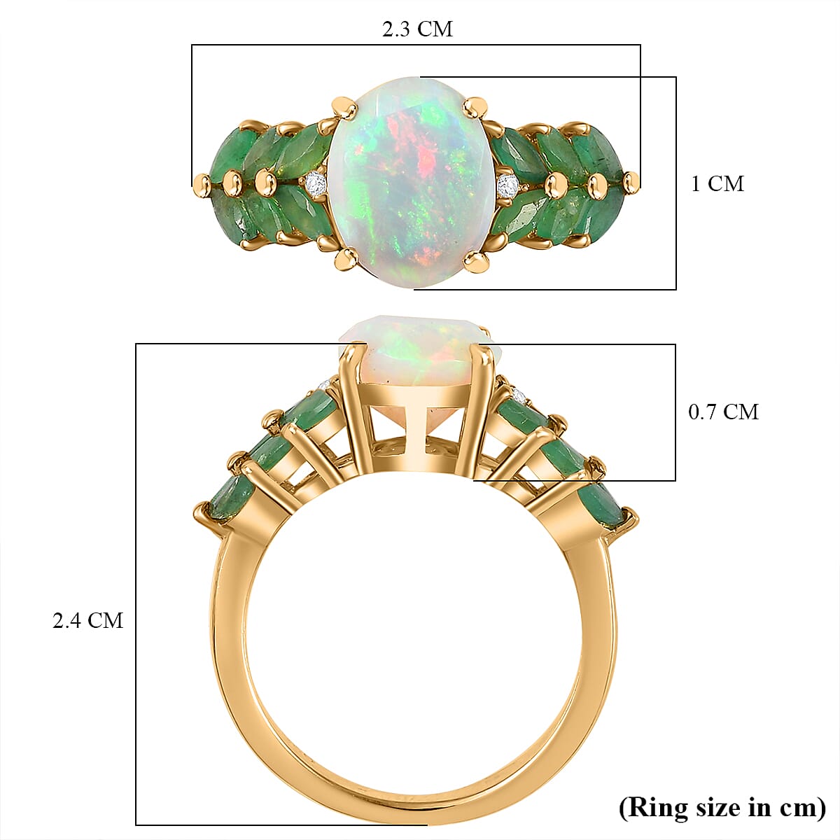 Ethiopian Welo Opal, Zambian Emerald and Natural Zircon Ring in 18K Yellow Gold Vermeil Plated Sterling Silver 2.37 Ct. 7796355 6