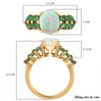 Ethiopian Welo Opal, Zambian Emerald & Natural Zircon Ring in 18K Vermeil Yellow Gold Plated Sterling Silver 2.38 Ct.