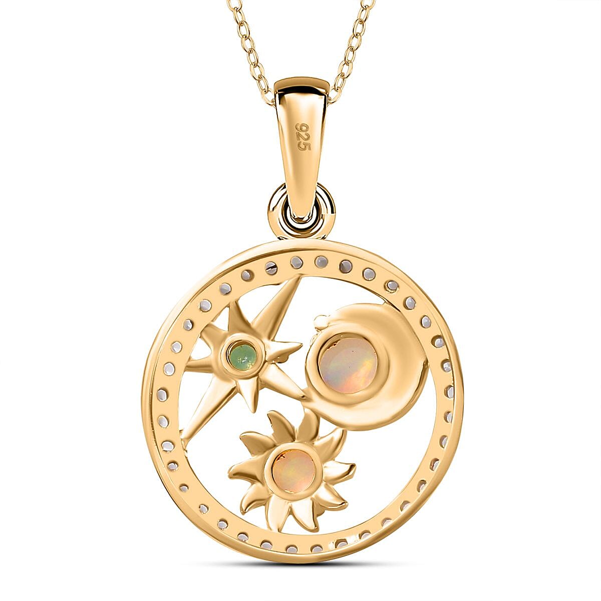 Cosmic Collection - Ethiopian Welo Opal, Natural Zircon and Zambian Emerald Pendant with Chain (Size 20) in 18K Yellow Gold Vermeil Plated Sterling Silver 1.55 Ct. 4280559 5