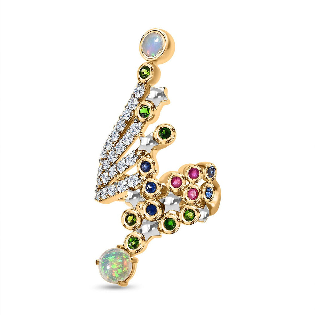 GP Celestial Dream Collection - Ethiopian Welo Opal and Multi Gemstone Ring in 18K Yellow Gold Vermeil Plated Sterling Silver 2.86 Ct, Silver Wt. 6.81 Gms.