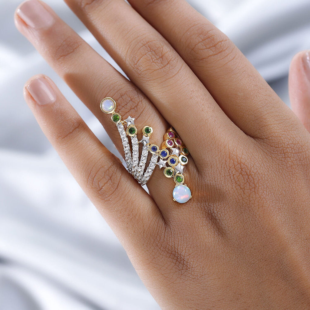 GP Celestial Dream Collection - Ethiopian Welo Opal and Multi Gemstone Ring in 18K Yellow Gold Vermeil Plated Sterling Silver 2.86 Ct, Silver Wt. 6.81 Gms.
