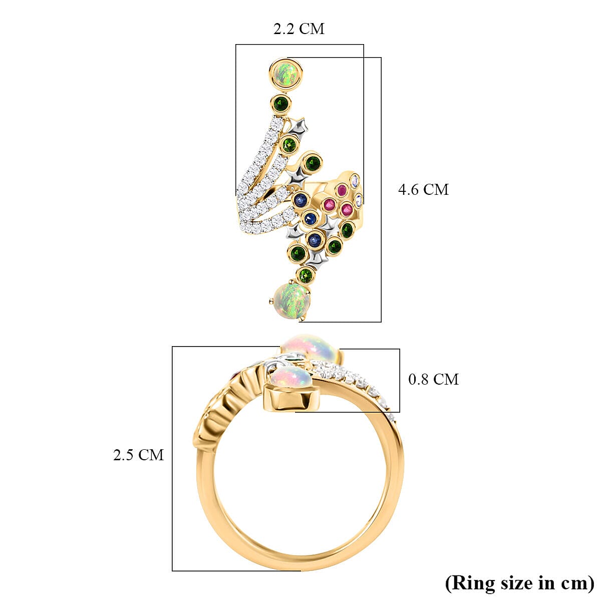 GP Celestial Dream Collection - Ethiopian Welo Opal, African Ruby and Multi Gemstone Ring in Rhodium Overlay and 18K Vermeil Yellow Gold Plating Sterling Silver 2.86 Ct, Silver Wt. 6.81 Gms. 7488526 10