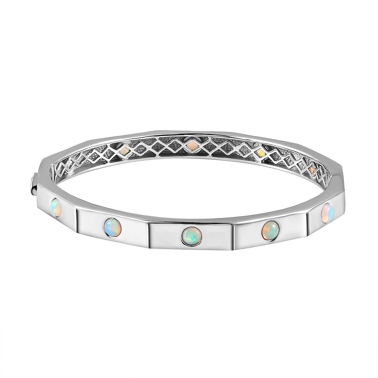 Ethiopian Welo Opal Bangle (Size 7.5) in Platinum Overlay Sterling Silver, Silver Wt. 23.71 Gms. 7162721 0