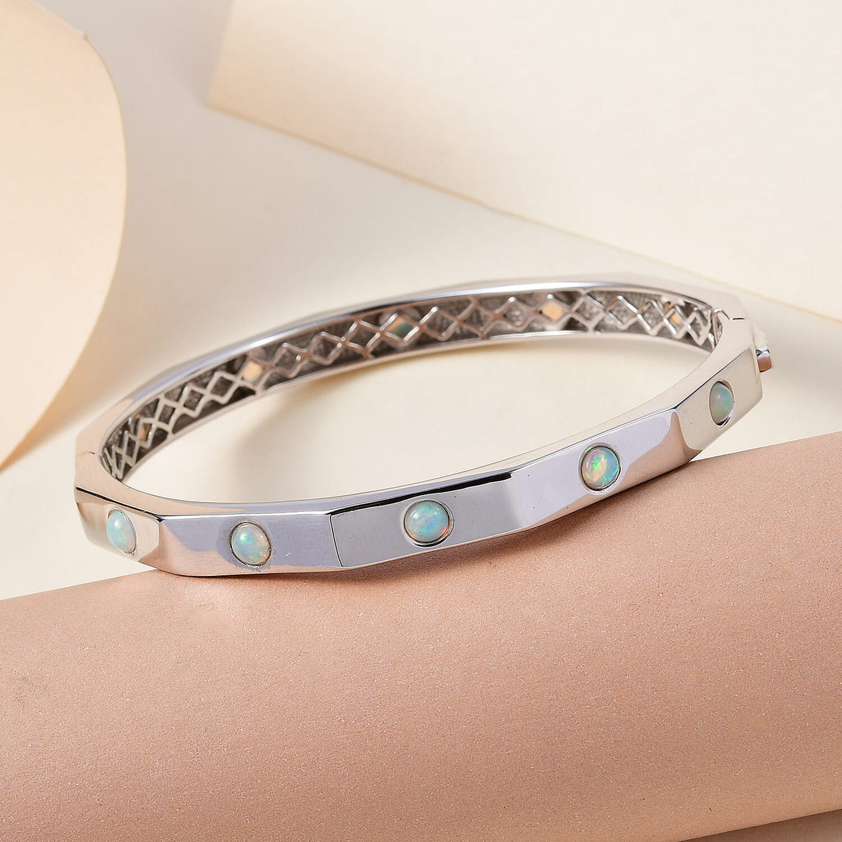 Ethiopian Welo Opal Bangle (Size 7.5) in Platinum Overlay Sterling Silver, Silver Wt. 23.71 Gms. 7162721 2