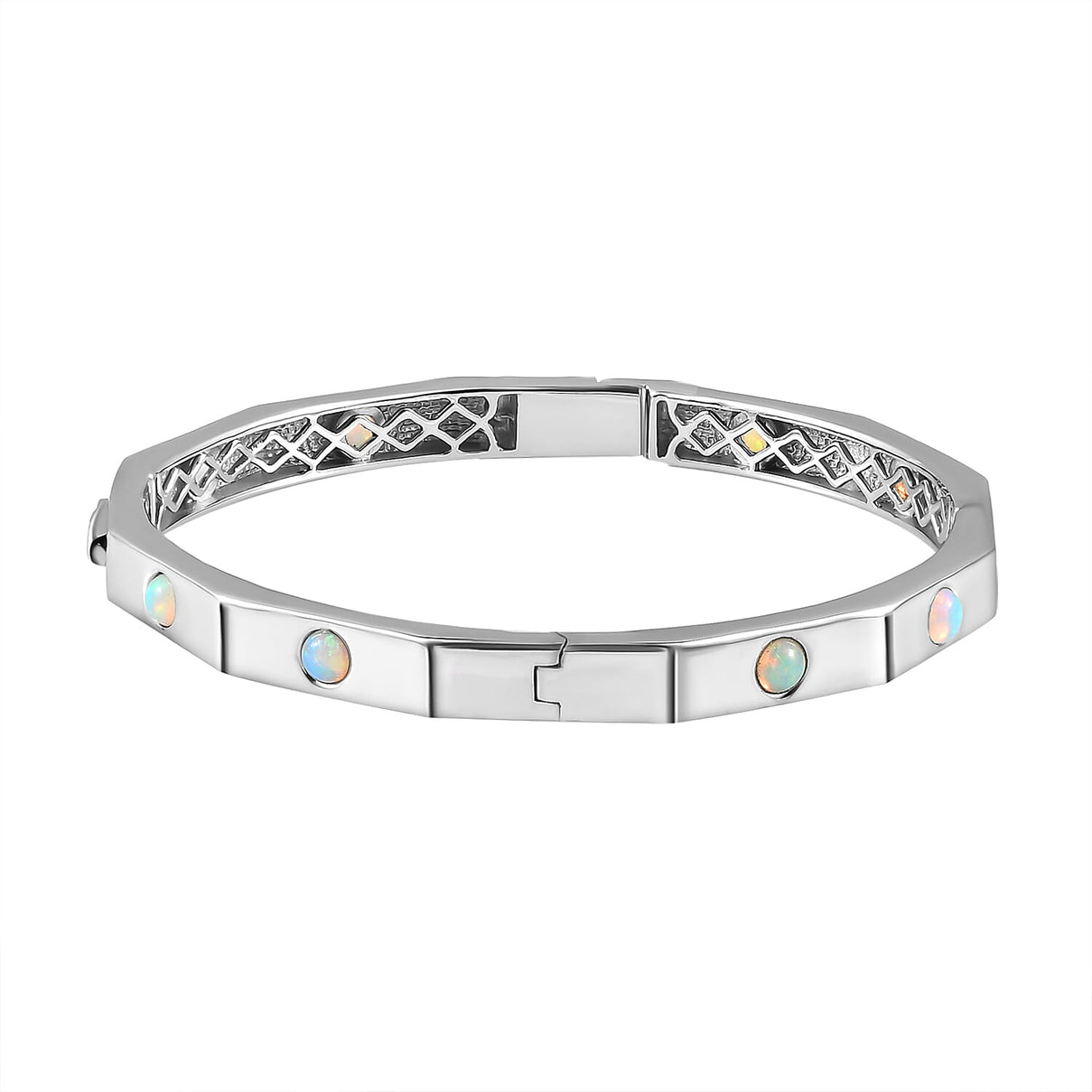 Ethiopian Welo Opal Bangle (Size 7.5) in Platinum Overlay Sterling Silver, Silver Wt. 23.71 Gms. 7162721 4