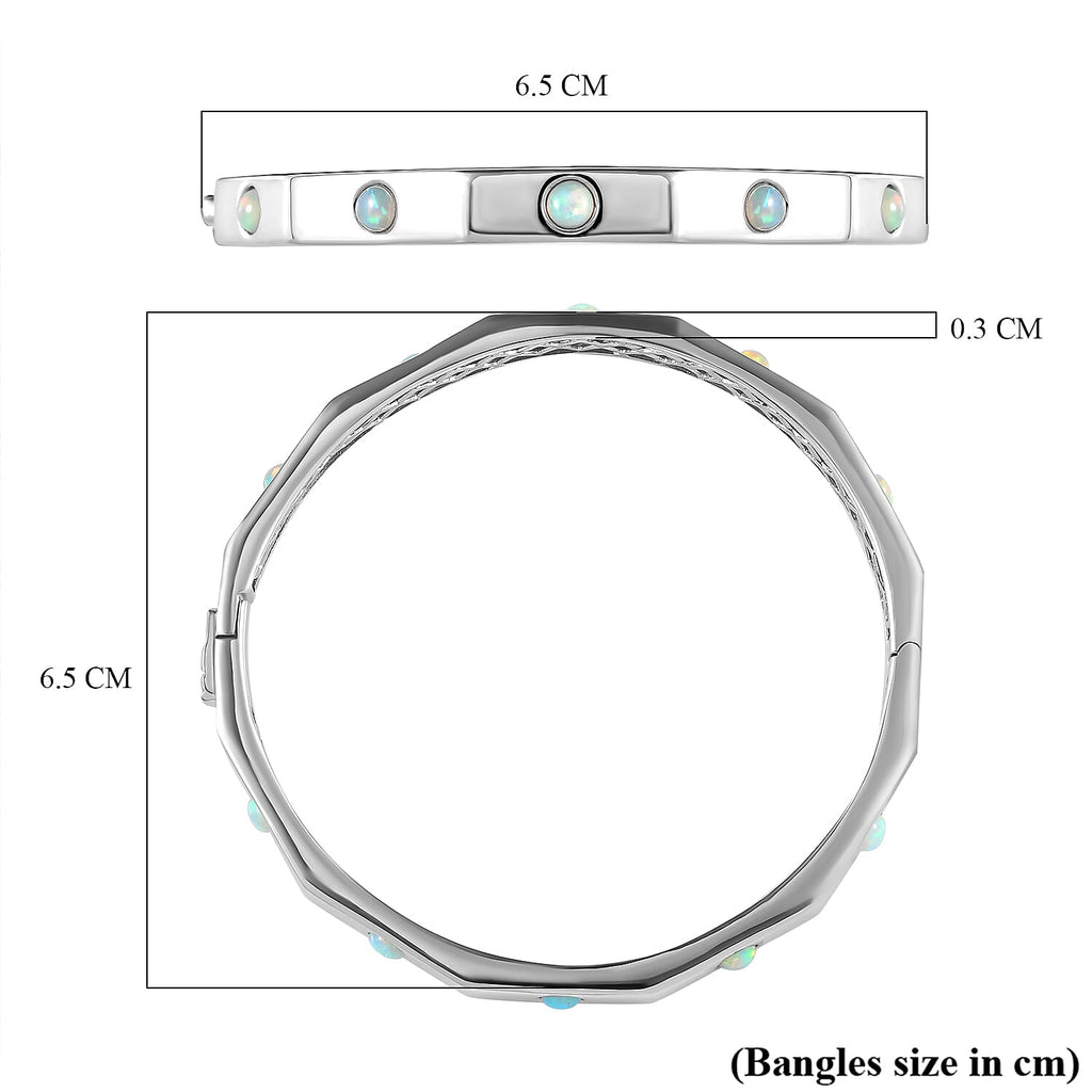 Ethiopian Welo Opal Bangle (Size 7.5) in Platinum Overlay Sterling Silver, Silver Wt. 23.71 Gms.