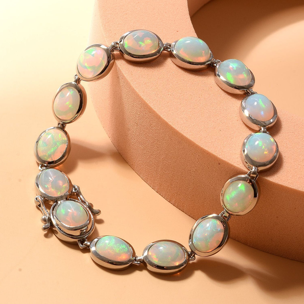 Ethiopian Welo Opal Bracelet (Size - 7.5) in Platinum Overlay Sterling Silver 17.25 Ct, Silver Wt. 14.00 Gms 8962610 2