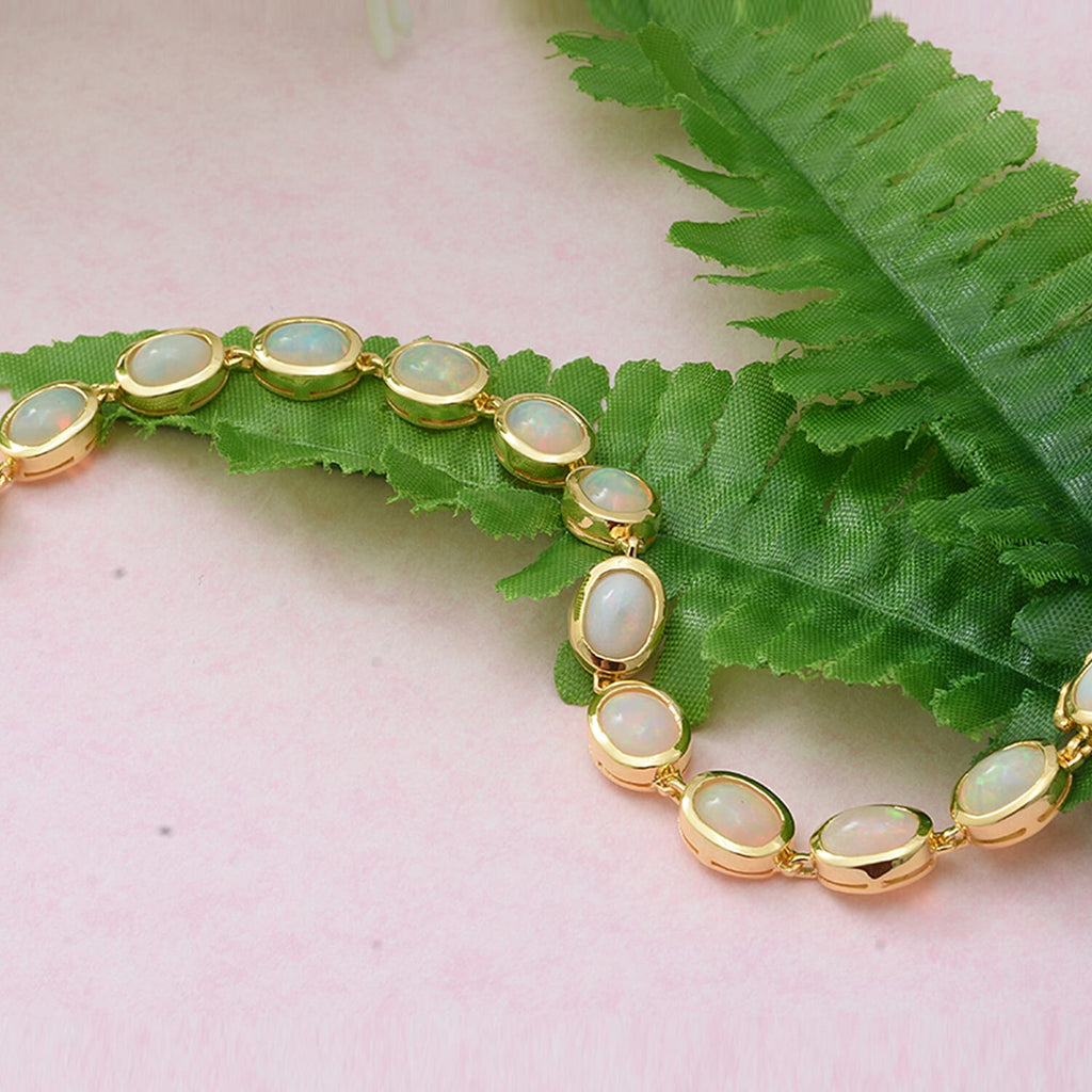 Ethiopian Welo Opal Bracelet (Size - 8) in 14K Gold Overlay Sterling Silver 17.70 Ct, Silver Wt. 17.5 Gms