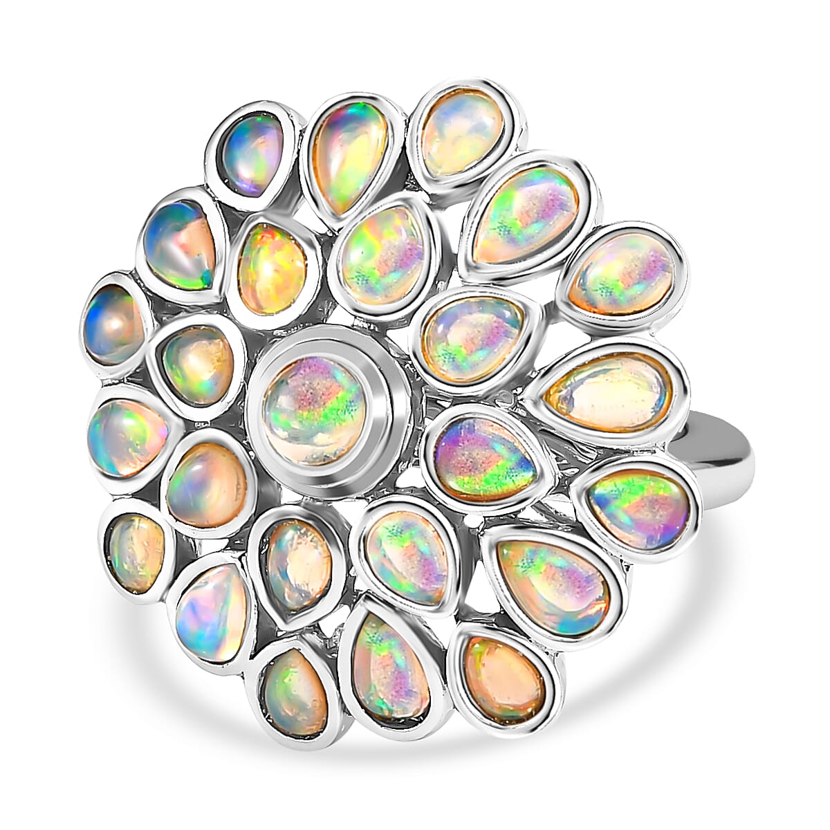 Ethiopian Welo Opal Cluster Ring in Platinum Overlay Sterling Silver  2.85 Ct, Silver Wt. 6.87 Gms 7385364 0