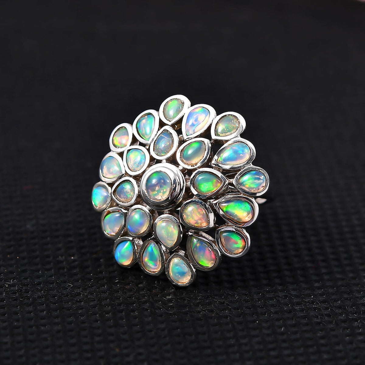 Ethiopian Welo Opal Cluster Ring in Platinum Overlay Sterling Silver  2.85 Ct, Silver Wt. 6.87 Gms 7385364 2