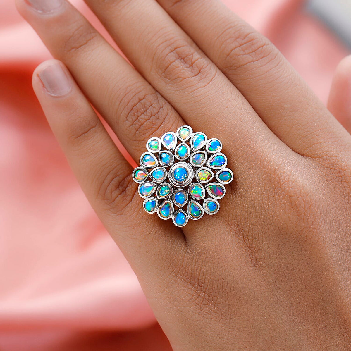 Ethiopian Welo Opal Cluster Ring in Platinum Overlay Sterling Silver  2.85 Ct, Silver Wt. 6.87 Gms 7385364 3
