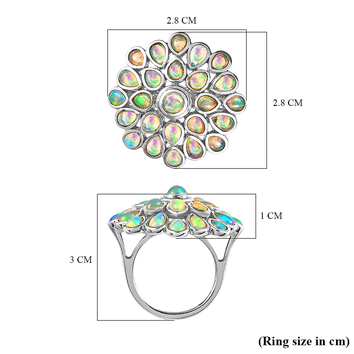 Ethiopian Welo Opal Cluster Ring in Platinum Overlay Sterling Silver  2.85 Ct, Silver Wt. 6.87 Gms 7385364 6