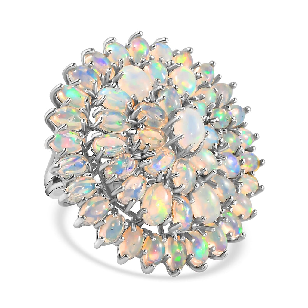 Ethiopian Welo Opal Cluster Ring in Platinum Overlay Sterling Silver 9.39 Ct, Silver Wt. 9.80 Gms