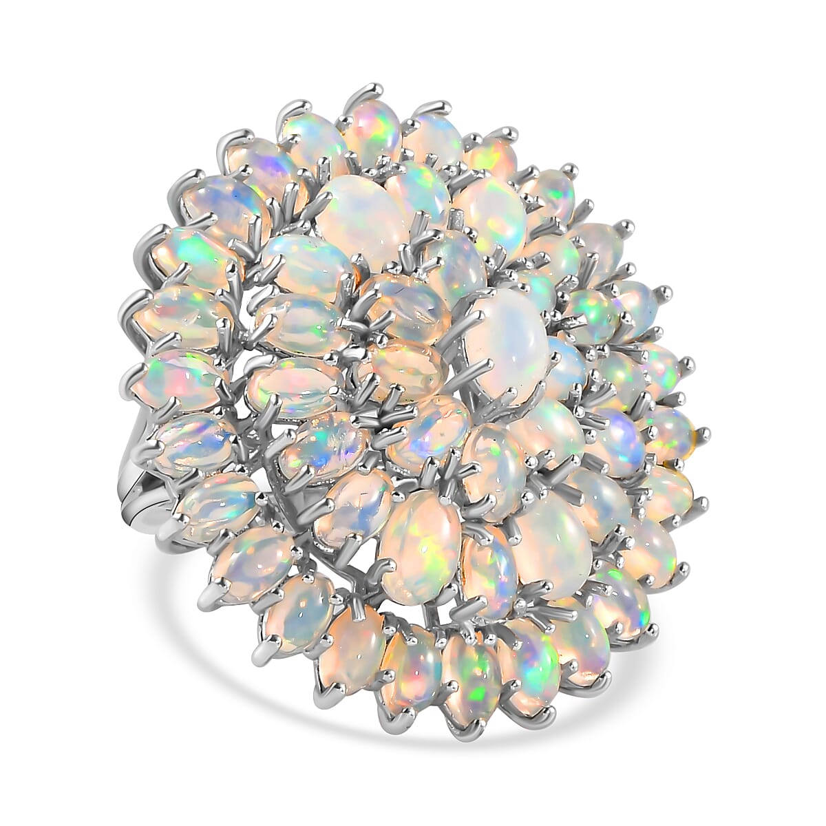 Ethiopian Welo Opal Cluster Ring in Platinum Overlay Sterling Silver 9.39 Ct, Silver Wt. 9.80 Gms 7189842 0