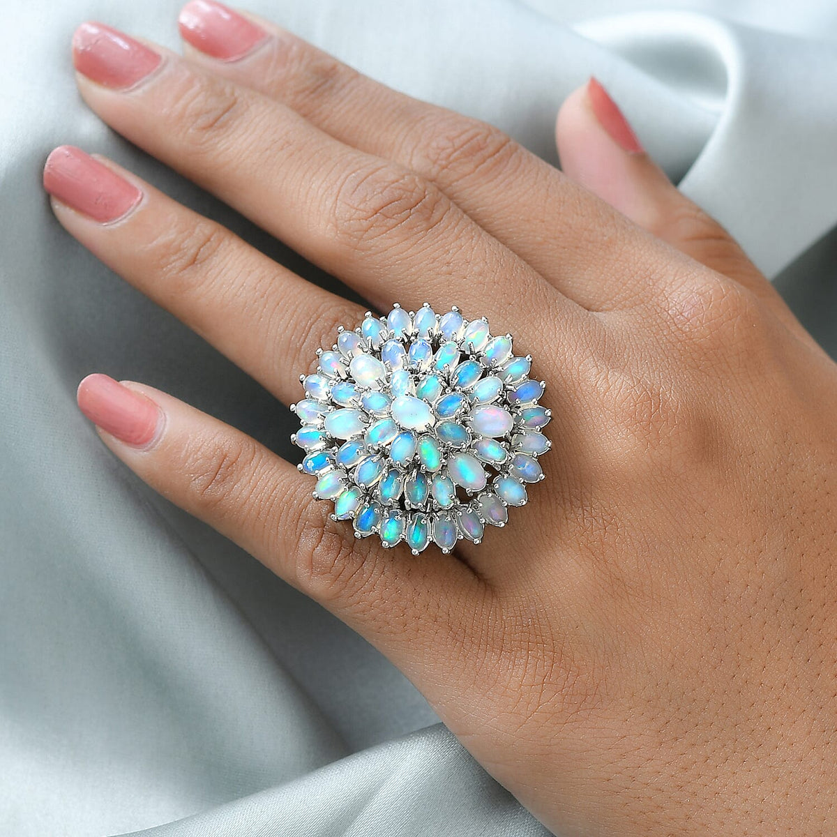 Ethiopian Welo Opal Cluster Ring in Platinum Overlay Sterling Silver 9.39 Ct, Silver Wt. 9.80 Gms 7189842 3