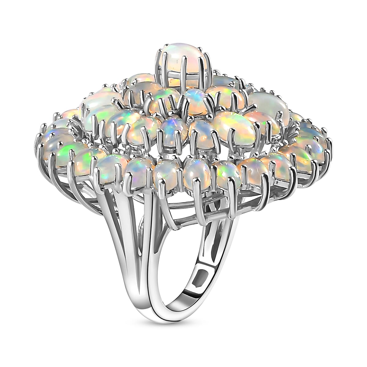 Ethiopian Welo Opal Cluster Ring in Platinum Overlay Sterling Silver 9.39 Ct, Silver Wt. 9.80 Gms 7189842 4