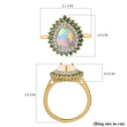 Ethiopian Welo Opal, Emerald and Natural Zircon Ring in 18K Yellow Gold Vermeil Plated Sterling Silver 1.861 Ct.