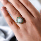 Ethiopian Welo Opal, Emerald and Natural Zircon Ring in 18K Yellow Gold Vermeil Plated Sterling Silver 1.861 Ct.