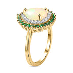 Ethiopian Welo Opal, Emerald and Natural Zircon Ring in 18K Yellow Gold Vermeil Plated Sterling Silver 1.861 Ct.