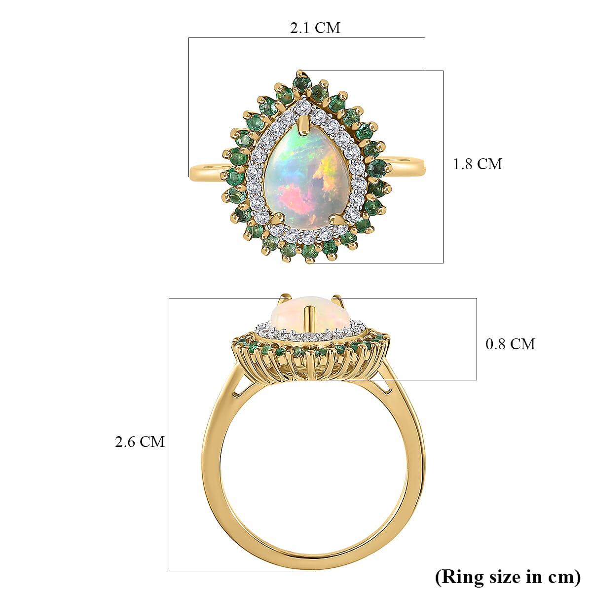 Ethiopian Welo Opal, Emerald and Natural Zircon Ring in 18K Yellow Gold Vermeil Plated Sterling Silver 1.861 Ct. 7380507 11