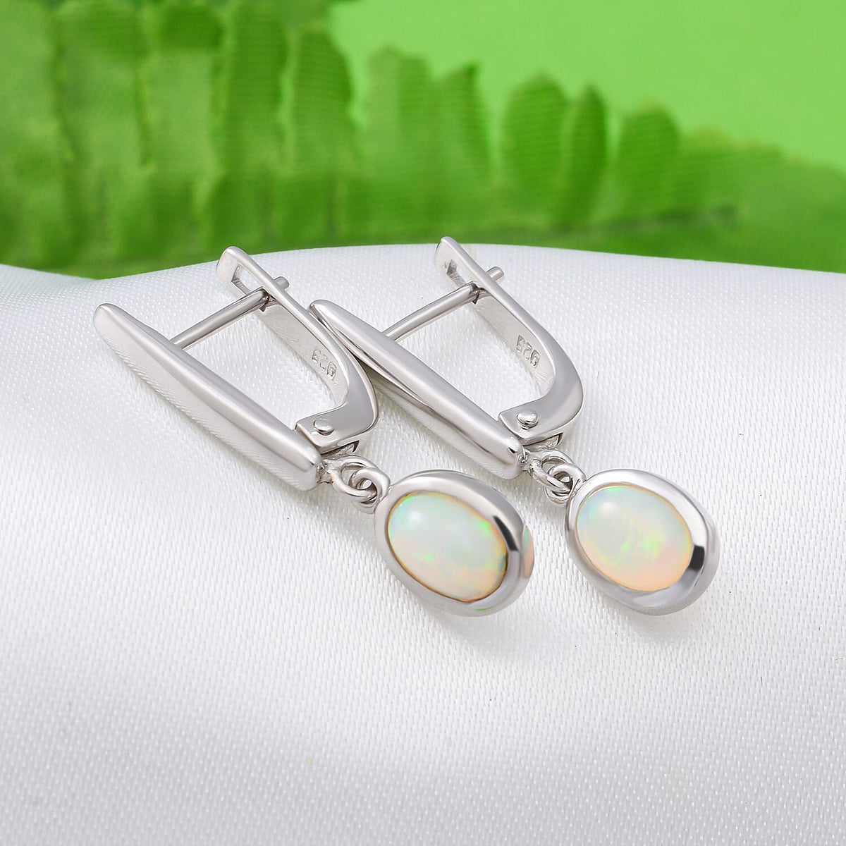 Ethiopian Welo Opal Hoop Earrings Rhodium Plated in Sterling Silver 1.10 Ct. 8853339 1