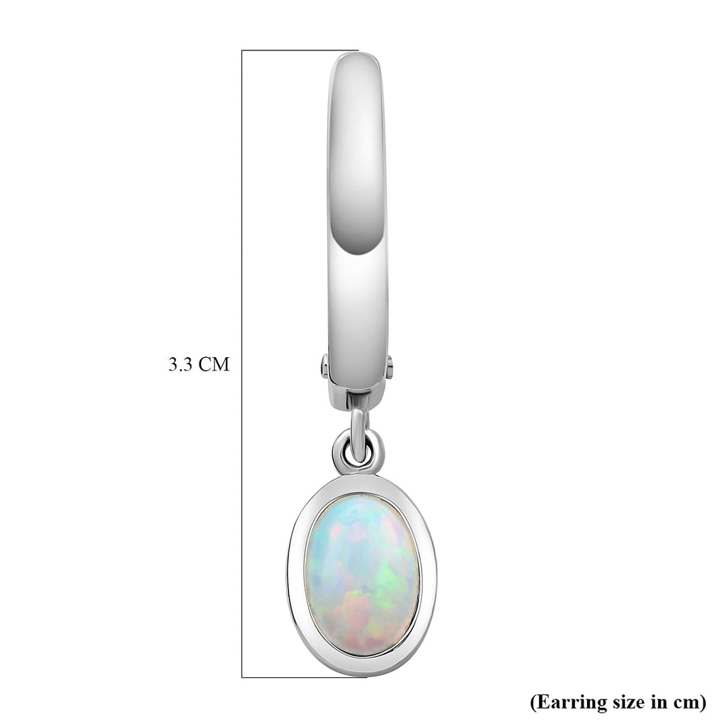 Ethiopian Welo Opal Hoop Earrings in Rhodium Overlay Sterling Silver 1.10 Ct.