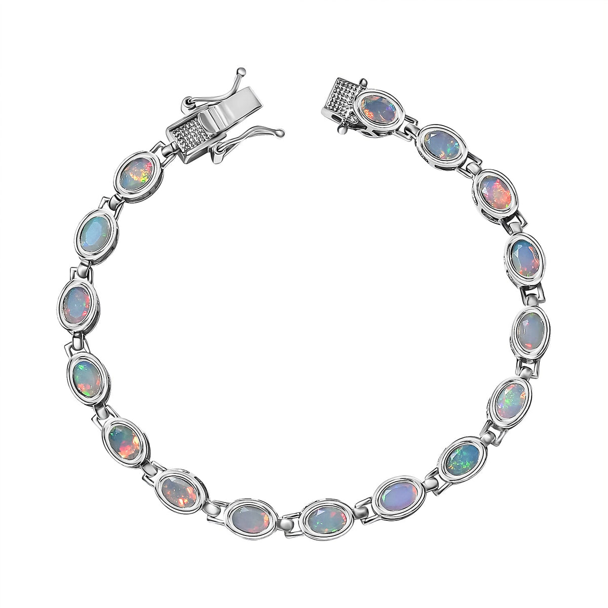 Ethiopian Welo Opal Bracelet (Size - 7) in Platinum Overlay Sterling Silver 4.53 Ct, Silver Wt. 9.30 Gms 7165632 0