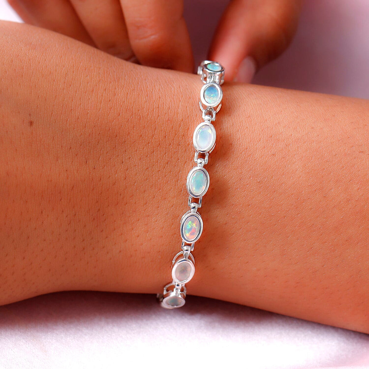 Ethiopian Welo Opal Bracelet (Size - 7) in Platinum Overlay Sterling Silver 4.53 Ct, Silver Wt. 9.30 Gms 7165632 3