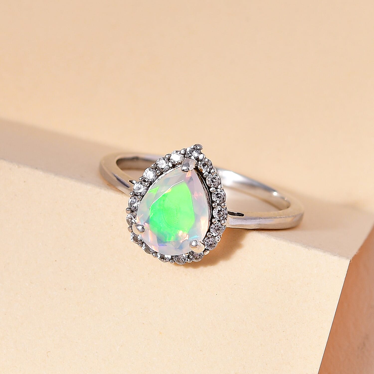Ethiopian Welo Opal &amp; Natural Zircon Ring in Platinum Overlay Sterling Silver 1.39 Ct. 7522541 8