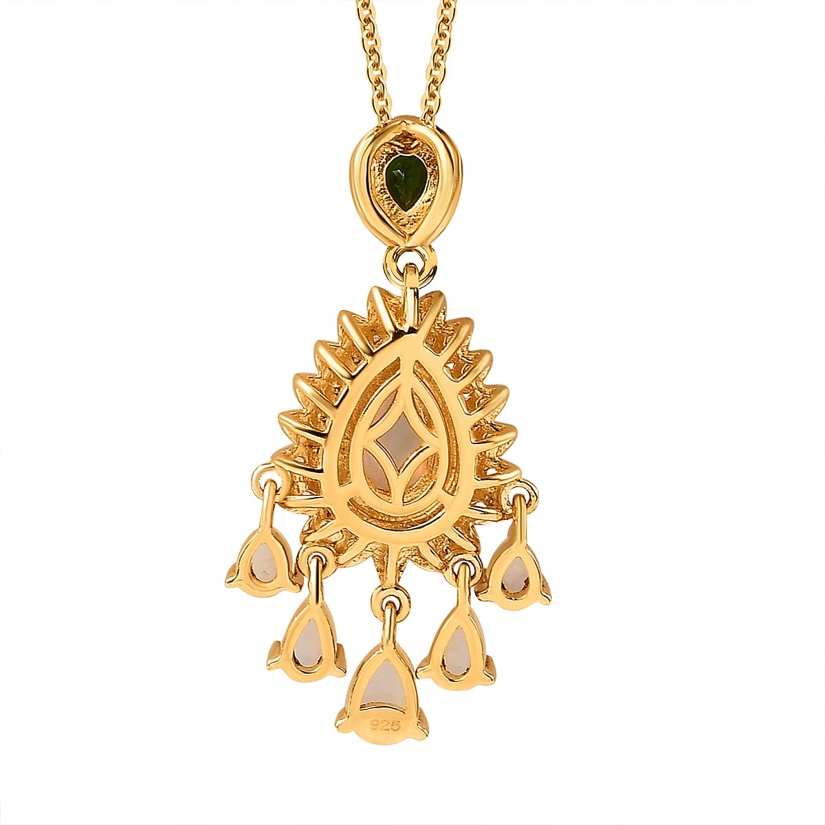 Ethiopian Welo Opal, Natural Zircon &amp; Natural Chrome Diopside Cluster Pendant with Chain (Size 20) in 18K Yellow Gold Vermeil Plated Sterling Silver 1.91 Ct, Silver Wt. 5.62 Gms 4152699 5