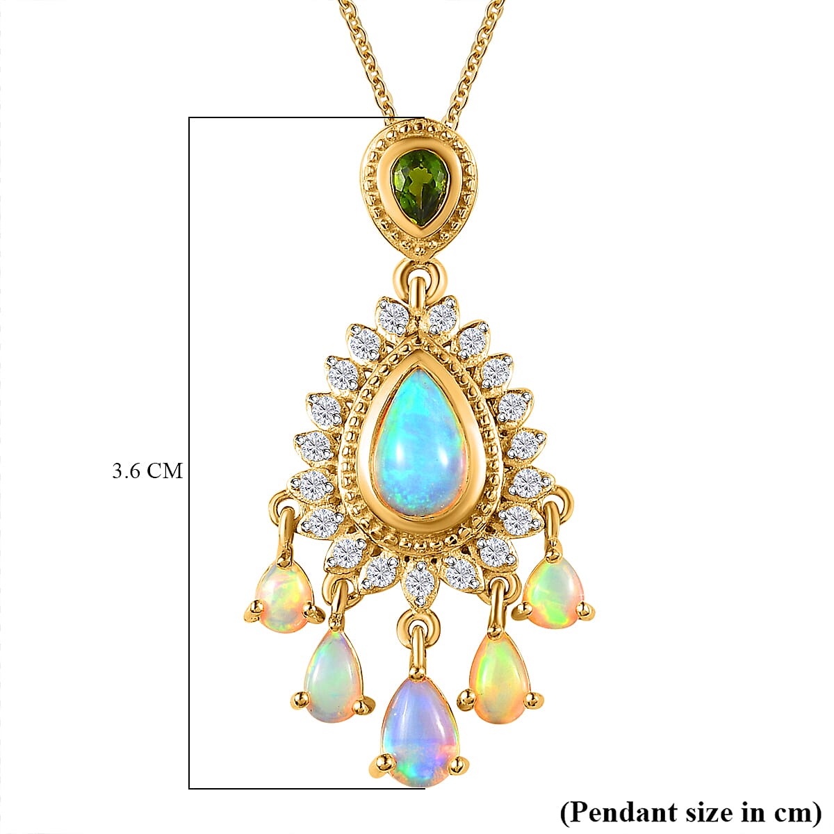 Ethiopian Welo Opal, Natural Zircon &amp; Natural Chrome Diopside Cluster Pendant with Chain (Size 20) in 18K Yellow Gold Vermeil Plated Sterling Silver 1.91 Ct, Silver Wt. 5.62 Gms 4152699 6