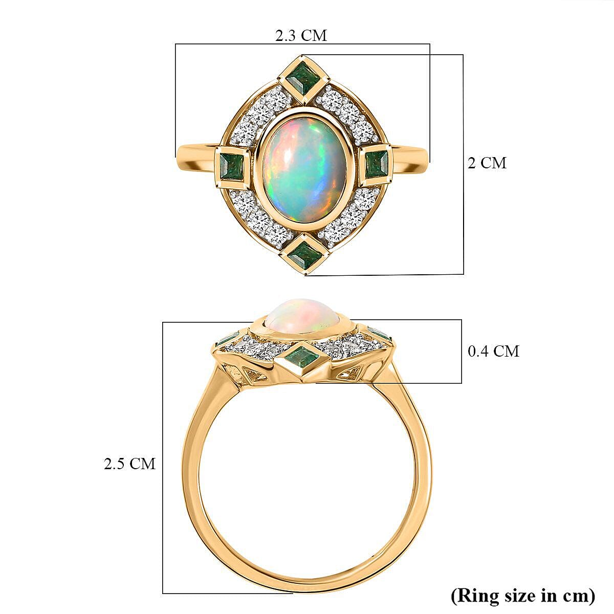 Ethiopian Welo Opal, Natural Cambodian Zircon and Zambian Emerald Ring in 18K Vermeil Yellow Gold Plated Sterling Silver 1.81 Ct. V32706483 13
