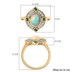 Ethiopian Welo Opal, Natural Zircon & Zambian Emerald Ring in 18K Vermeil Yellow Gold Plated Sterling Silver 1.76 Ct.