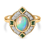 Ethiopian Welo Opal, Natural Zircon & Zambian Emerald Ring in 18K Vermeil Yellow Gold Plated Sterling Silver 1.76 Ct.