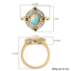 Ethiopian Welo Opal, Natural Zircon & Zambian Emerald Ring in 18K Vermeil Yellow Gold Plated Sterling Silver 1.76 Ct.