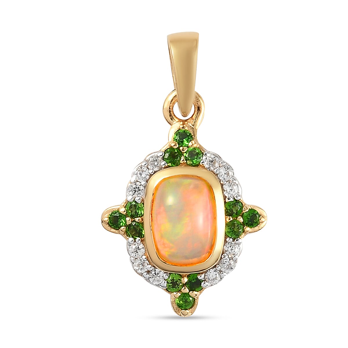 Ethiopian Welo Opal, Natural Chrome Diopside &amp; Natural Zircon Pendant in 14K Gold Overlay Sterling Silver 7191459 0