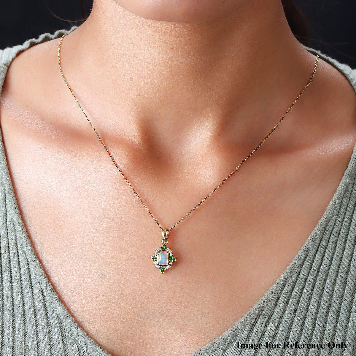 Ethiopian Welo Opal, Natural Chrome Diopside &amp; Natural Zircon Pendant in 14K Gold Overlay Sterling Silver 7191459 1