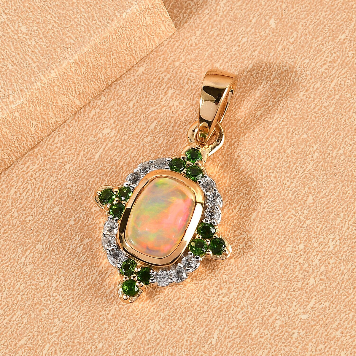 Ethiopian Welo Opal, Natural Chrome Diopside &amp; Natural Zircon Pendant in 14K Gold Overlay Sterling Silver 7191459 2