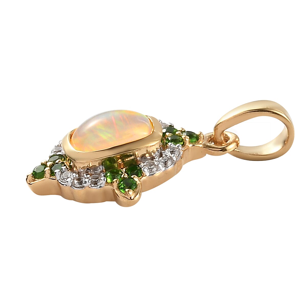 Ethiopian Welo Opal, Natural Chrome Diopside &amp; Natural Zircon Pendant in 14K Gold Overlay Sterling Silver 7191459 3